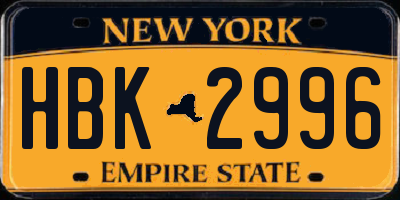 NY license plate HBK2996
