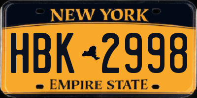 NY license plate HBK2998