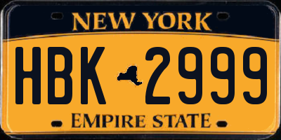 NY license plate HBK2999