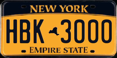 NY license plate HBK3000