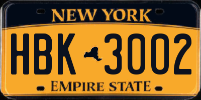 NY license plate HBK3002