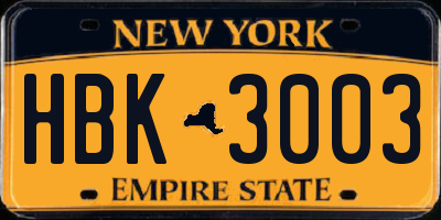 NY license plate HBK3003