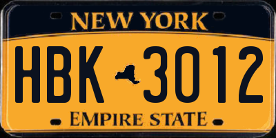 NY license plate HBK3012