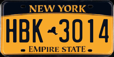 NY license plate HBK3014