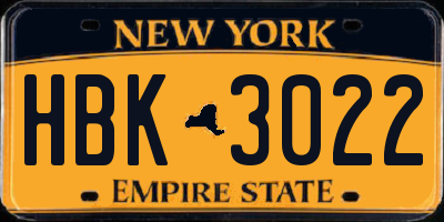 NY license plate HBK3022