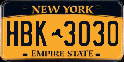 NY license plate HBK3030
