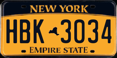NY license plate HBK3034