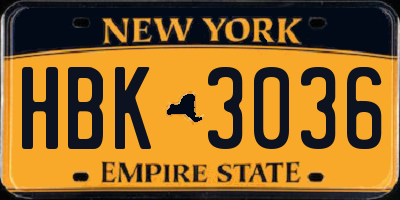 NY license plate HBK3036