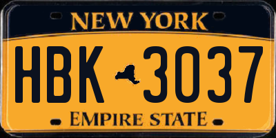 NY license plate HBK3037