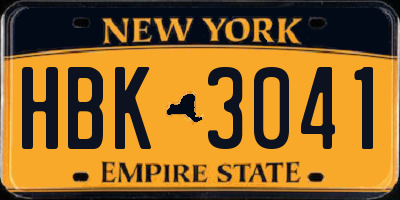 NY license plate HBK3041