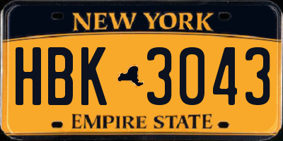 NY license plate HBK3043