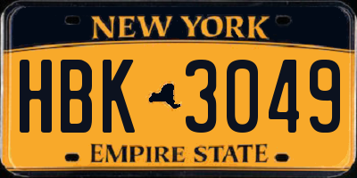 NY license plate HBK3049