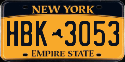 NY license plate HBK3053