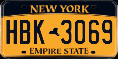 NY license plate HBK3069