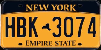 NY license plate HBK3074