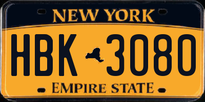 NY license plate HBK3080