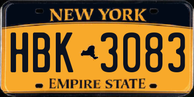 NY license plate HBK3083
