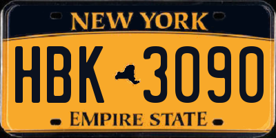 NY license plate HBK3090