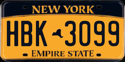 NY license plate HBK3099