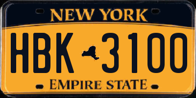 NY license plate HBK3100