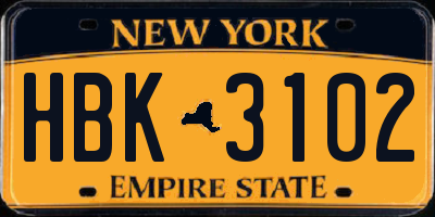 NY license plate HBK3102