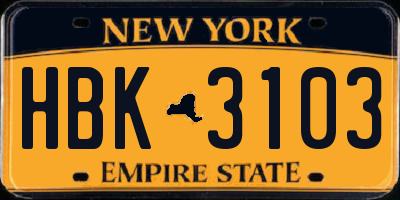NY license plate HBK3103