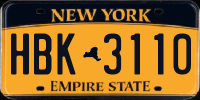 NY license plate HBK3110