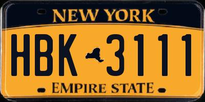 NY license plate HBK3111