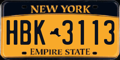 NY license plate HBK3113
