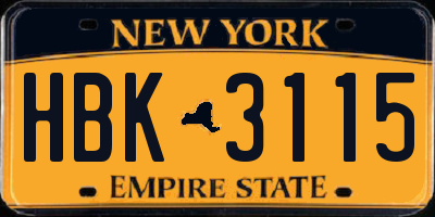 NY license plate HBK3115