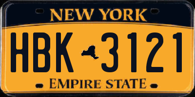 NY license plate HBK3121