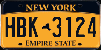 NY license plate HBK3124