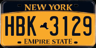NY license plate HBK3129