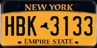 NY license plate HBK3133