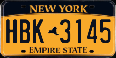 NY license plate HBK3145