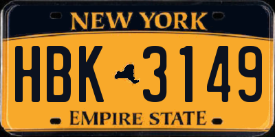 NY license plate HBK3149