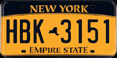 NY license plate HBK3151