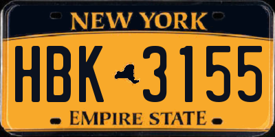 NY license plate HBK3155