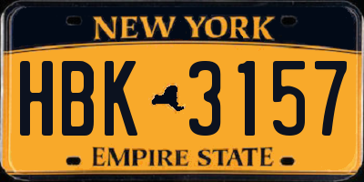 NY license plate HBK3157