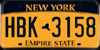 NY license plate HBK3158