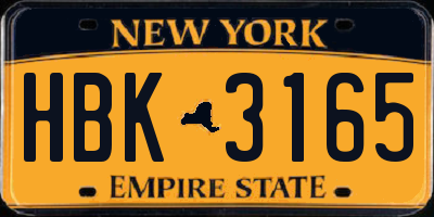 NY license plate HBK3165