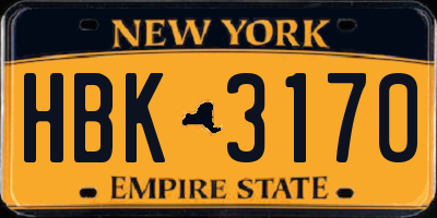 NY license plate HBK3170