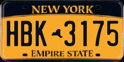NY license plate HBK3175