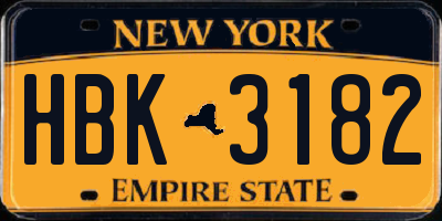NY license plate HBK3182