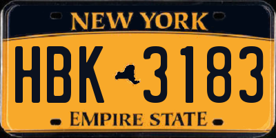 NY license plate HBK3183