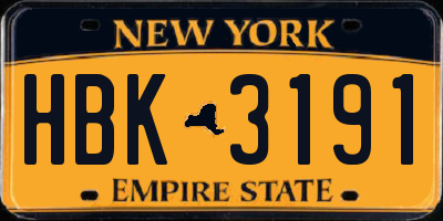 NY license plate HBK3191