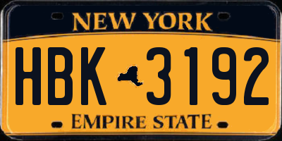 NY license plate HBK3192