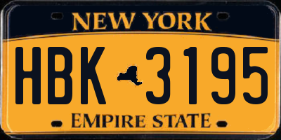 NY license plate HBK3195
