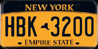 NY license plate HBK3200