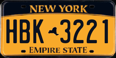 NY license plate HBK3221